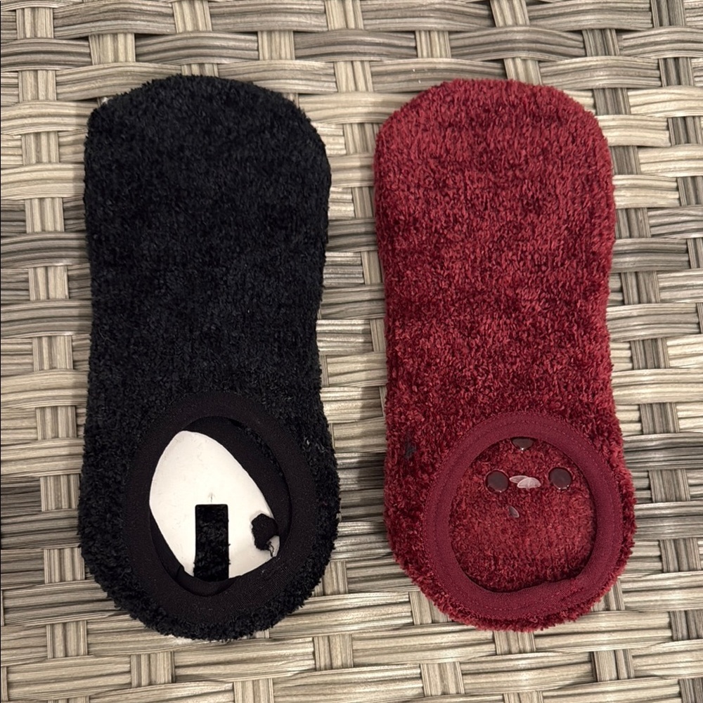 Black and Red Fuzzy No-Show Socks